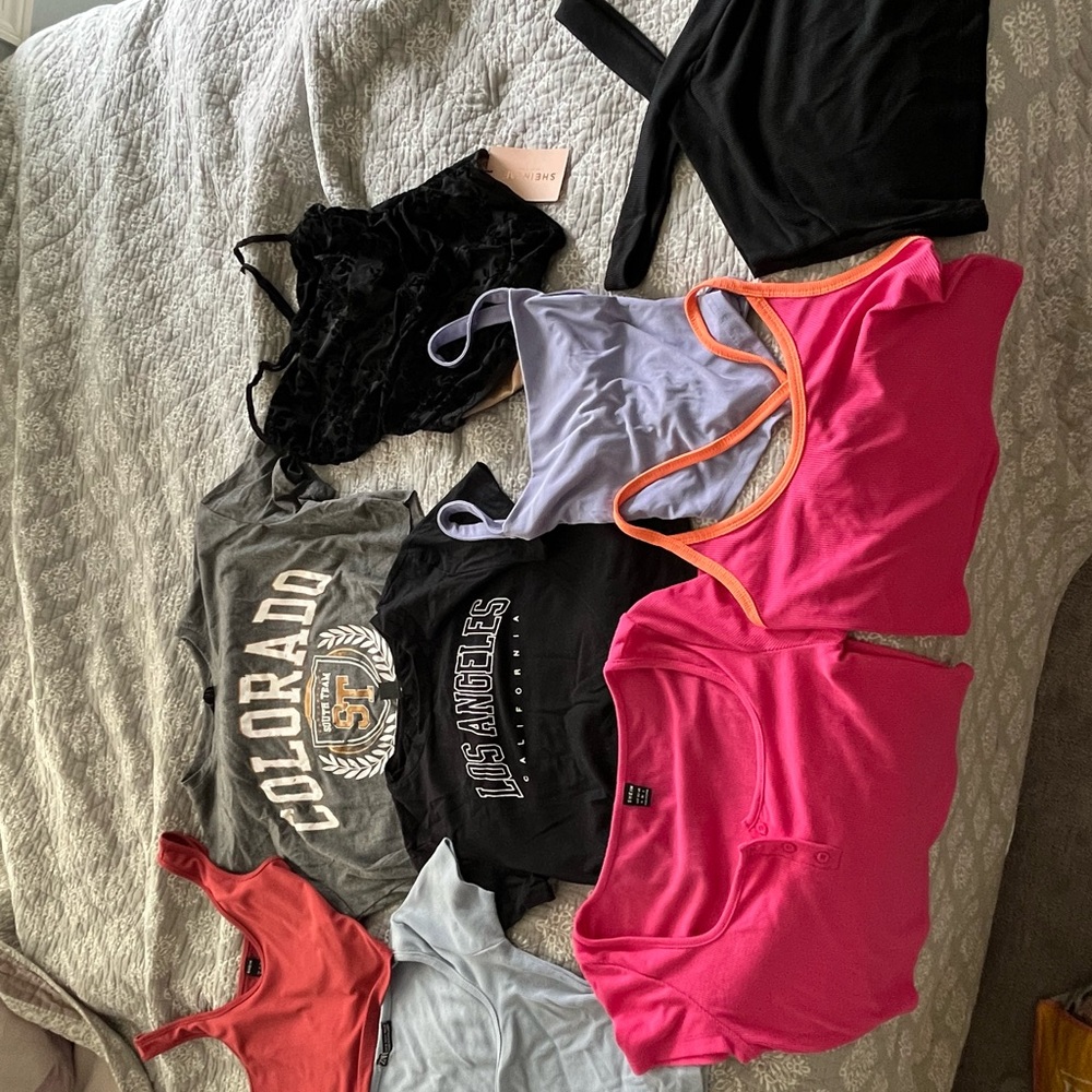 SHEIN CLOTHES!!! College haul of crop tops and going out shirts